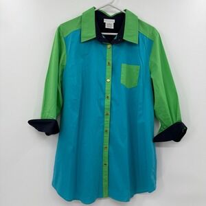 Soft Surroundings‎ Blouse Button Up Color Block green blue Multicolor Artsy XL